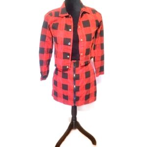 3-piece SHEIN Black & Red Flannel Adult & Kids Matching Set